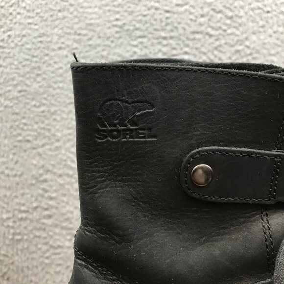 SOREL JOAN OF ARCTIC  BLACK LEATHER HIDDEN WEDGE HEEL ANKLE BOOTS 8.5 - Picture 6 of 16